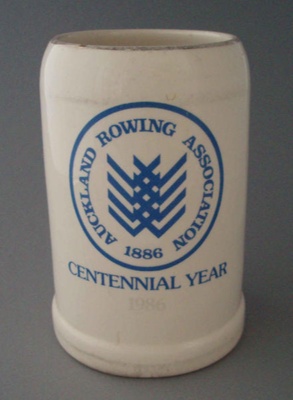 Beer stein - Auckland Rowing Association; Crown Lynn Potteries Limited; 1985-1986; 2008.1.1834