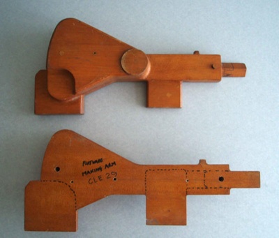 Wooden pattern - flatware making arm; Unknown; 1940-1970; 2010.1.69.1-2
