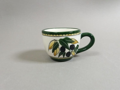 Espresso cup - Olive pattern; Studio Ceramics NZ Ltd; Late 1990s-Early 2000s Decade; 2017.1.87