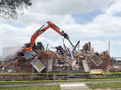 Digital photograph showing the demolition of St Andrews Community Hall; Stephen Green; 27 Nov 2019; 2019.6.6