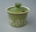 Mustard pot and lid - Narvik Green pattern; Crown Lynn Potteries Limited; 1963-1970; 2008.1.378.1-2