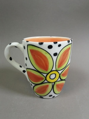 Cup - dots and flowers; Studio Ceramics NZ Ltd; 1991-1995; 2017.1.93