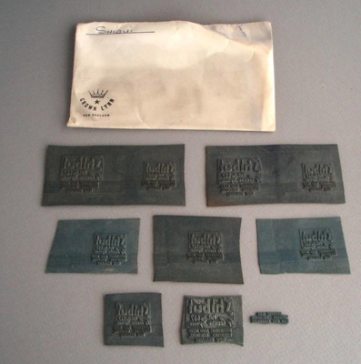 Backstamps, rubber with envelopes; Unknown; 1950-1985; 2009.1.1810.1-88