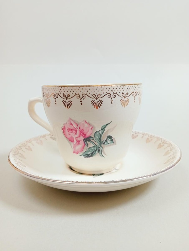 Cup and Saucer - Golden Bouquet British; Crown Lynn Potteries Limited; 1950s; 2016.48.102