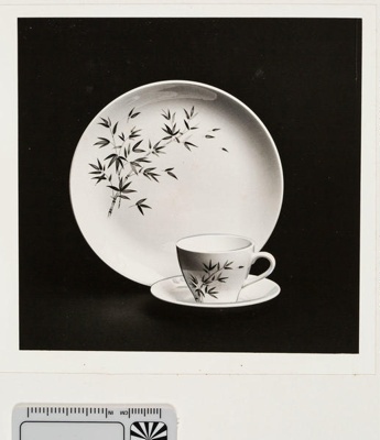 Contact proof - Green Bamboo cup, saucer and plate; 2008.1.2924