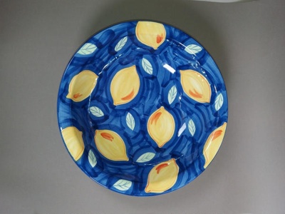 Pasta bowl - lemon decoration; Studio Ceramics NZ Ltd; Pre 1997; 2017.1.143