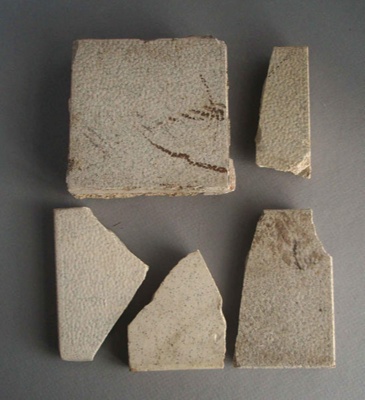 Tile fragments; Crown Lynn Technical Ceramics Limited; 1948-1965; 2009.1.1590.1-5