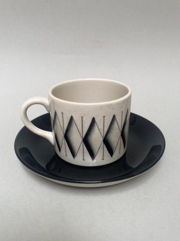 Mogambo Coffee Can and Saucer; Crown Lynn Potteries Limited; 1963; 2024.2.8.1-2