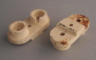 Two electrical fittings; Crown Lynn Technical Ceramics Limited; 1940-1975; 2009.1.1763.1-2