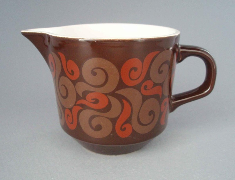 Cream jug - Time Out pattern; Crown Lynn Potteries Limited; 1967-1971; 2008.1.1139 Cream jug - Time Out pattern; Crown Lynn Potteries Limited; 1967-1971; 2008.1.1139