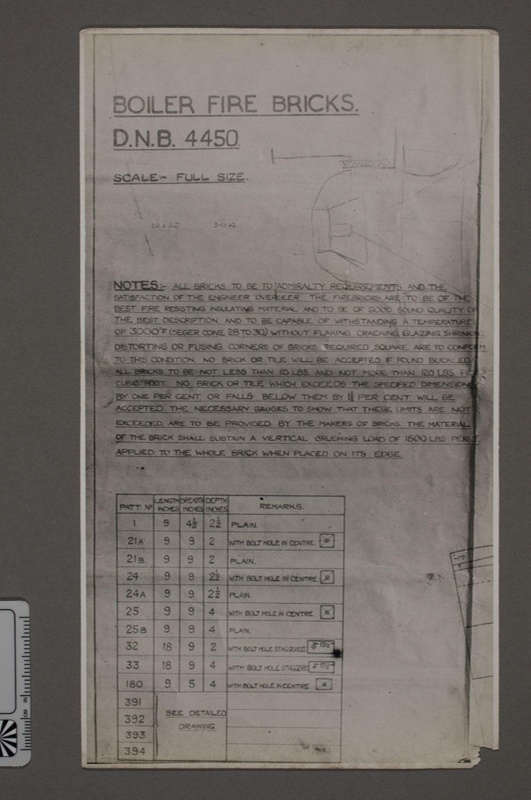 Photograph - Technical drawing - "Boiler Fire Bricks D.N.B. 4450"; 1942; 2008.1.3196