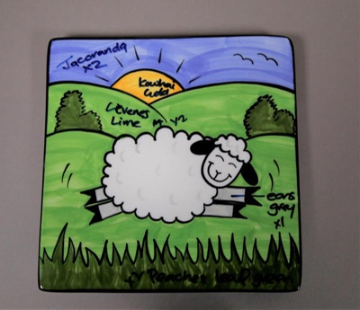 Platter  - Leapy Lamb pattern; Studio Ceramics NZ Ltd; 2006-2016; 2017.1.14
