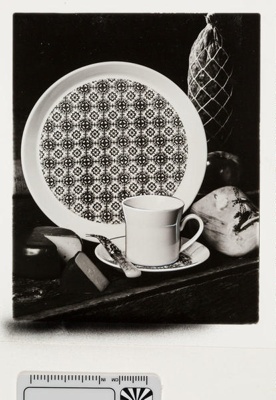 Contact proof - Arabesque pattern cup, saucer and plate; 2008.1.2942