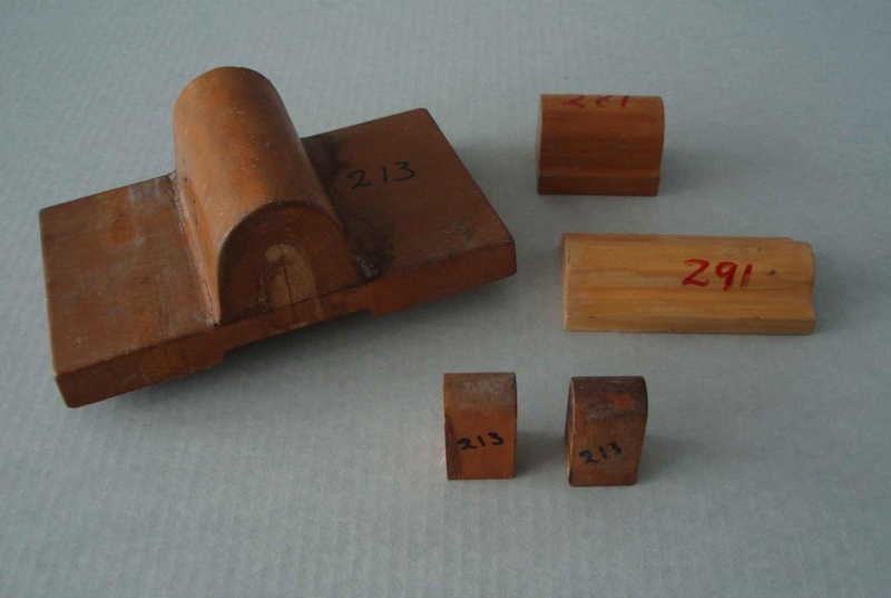 Wooden patterns; Unknown; 1940-1970; 2010.1.91.1-5 Wooden patterns; Unknown; 1940-1970; 2010.1.91.1-5