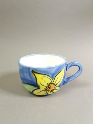 Cup - yellow flower; Studio Ceramics NZ Ltd; 1998-2004; 2017.1.95