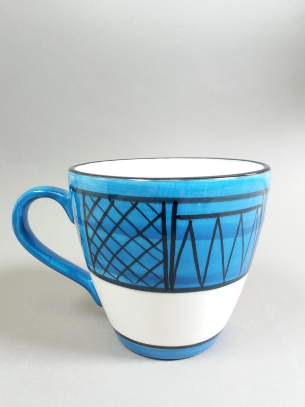 Mug - blue striped decoration; Studio Ceramics NZ Ltd; Late 1990s; 2017.1.78