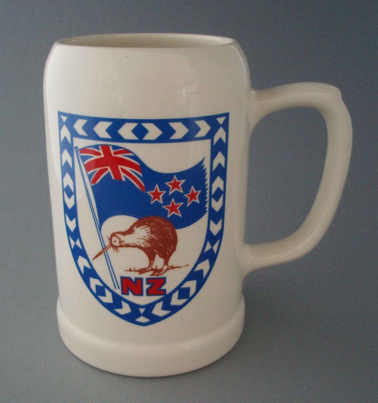 Beer stein - New Zealand emblems; Crown Lynn Potteries Limited; 1983-1989; 2008.1.1831
