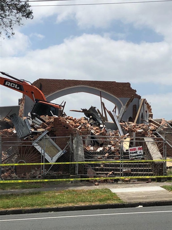 Digital photograph showing the demolition of St Andrews Community Hall; Stephen Green; 27 Nov 2019; 2019.6.5