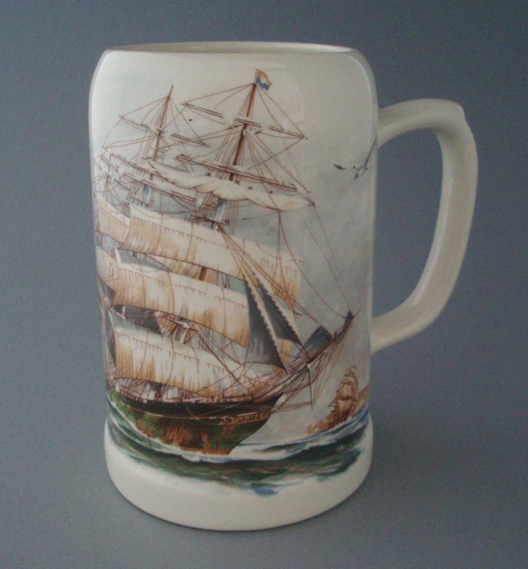 Beer stein - sailing ship; Crown Lynn Potteries Limited; 1983-1989; 2008.1.1835