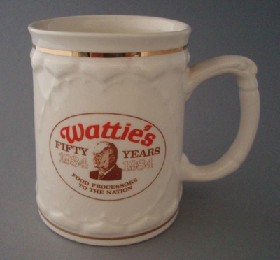 Beer stein - Watties; Crown Lynn Potteries Limited; 1983-1984; 2008.1.1819
