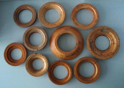Wooden patterns x10; Unknown; 1940-1970; 2010.1.65.1-10