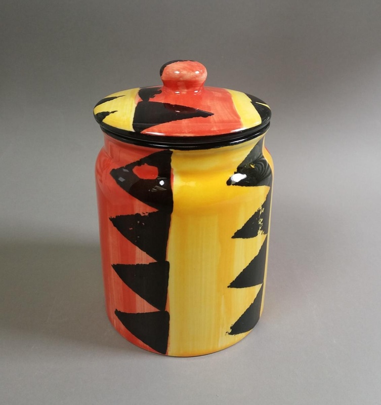 Canister - Africa pattern; Studio Ceramics NZ Ltd; 1998; 2017.1.137