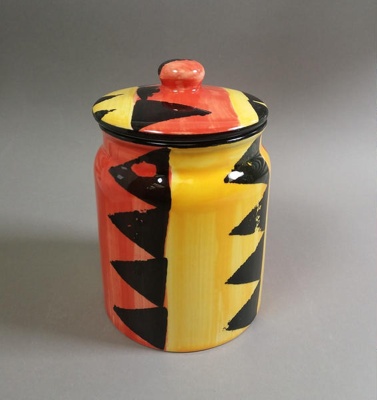 Canister - Africa pattern; Studio Ceramics NZ Ltd; 1998; 2017.1.137