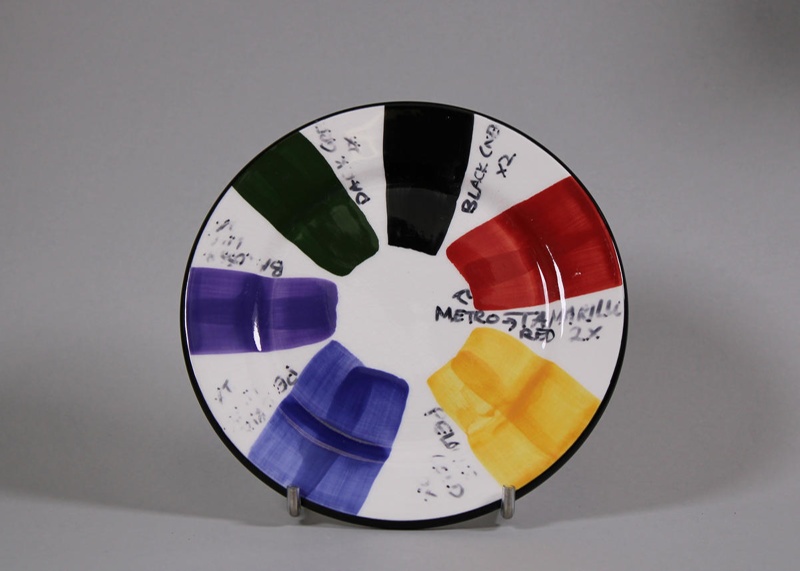 Plate - colour test; Studio Ceramics NZ Ltd; 2017.1.288