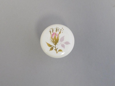 Handle or knob - Chintz bud pattern; Crown Lynn Technical Ceramics Limited; 1962-1975; 2016.6.12