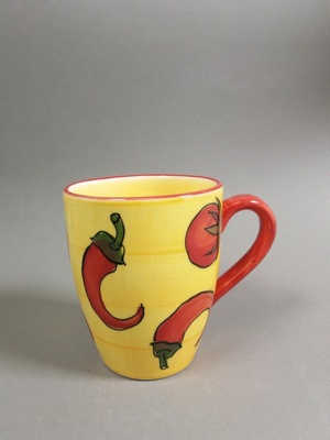 Mug - Chilli pattern; Studio Ceramics NZ Ltd; 2001-2002; 2017.1.91