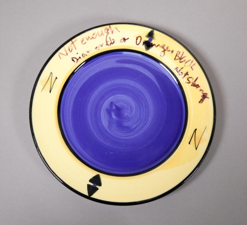 Salad plate - test piece for Metro pattern; Studio Ceramics NZ Ltd; 1998-2004; 2017.1.13