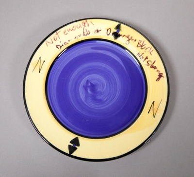 Salad plate - test piece for Metro pattern; Studio Ceramics NZ Ltd; 1998-2004; 2017.1.13