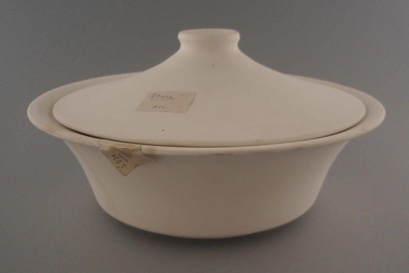 Vegetable bowl and lid - bisque; Crown Lynn Potteries Limited; 1978-1989; 2009.1.773.1-2