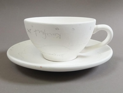 Cup and saucer - bisque; Studio Ceramics NZ Ltd; Pre 2017; 2017.1.130