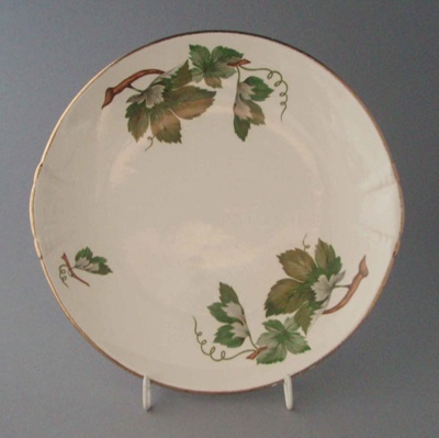 Cake plate - grape leaf; Crown Lynn Potteries Limited; 1955-1965; 2008.1.936