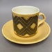 Cup with geometric design and matching saucer.; Crown Lynn Potteries Limited; 1970s; 2016.48.81