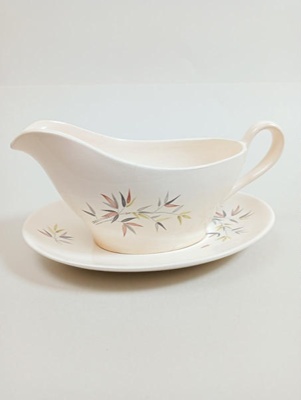 Gravy boat and saucer - Green Bamboo; Crown Lynn Potteries Limited; 1960s; 2016.48.58