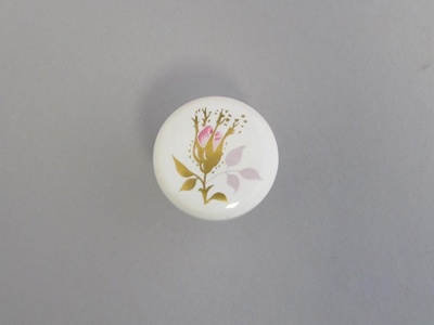 Handle or knob - Chintz bud pattern; Crown Lynn Technical Ceramics Limited; 1962-1975; 2016.6.11