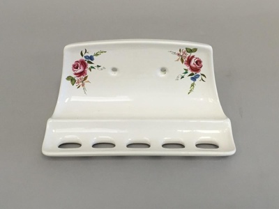Toothbrush holder - Debonair pattern; Crown Lynn Technical Ceramics Limited; 1968-1988; 2016.6.5