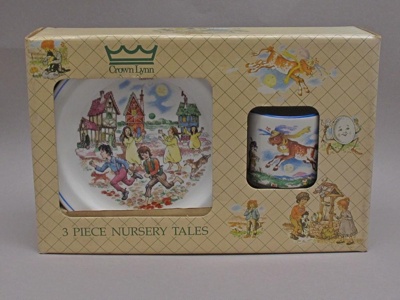 Child's dinnerset with box - Nursery Tales pattern; Crown Lynn Potteries Limited; 1984-1989; 2015.1.35.1-4