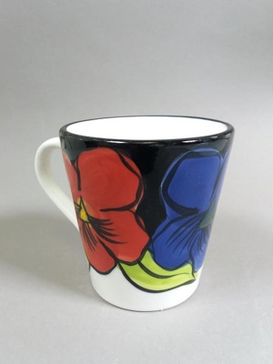 Mug - Pansy pattern; Studio Ceramics NZ Ltd; 2001; 2017.1.80