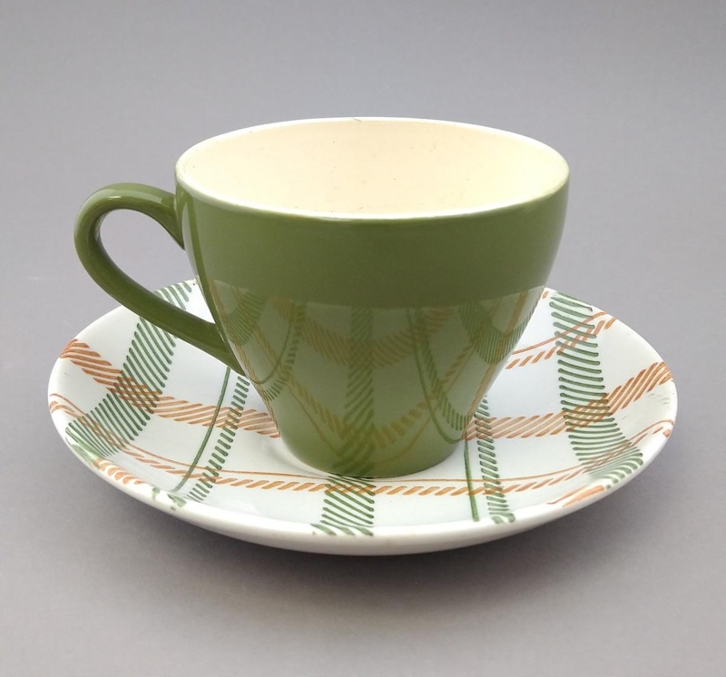 Cup and saucer - Tam 'o Shanter pattern; Crown Lynn Potteries Limited; 1960-1969; 2016.48.17 Cup and saucer - Tam 'o Shanter pattern; Crown Lynn Potteries Limited; 1960-1969; 2016.48.17