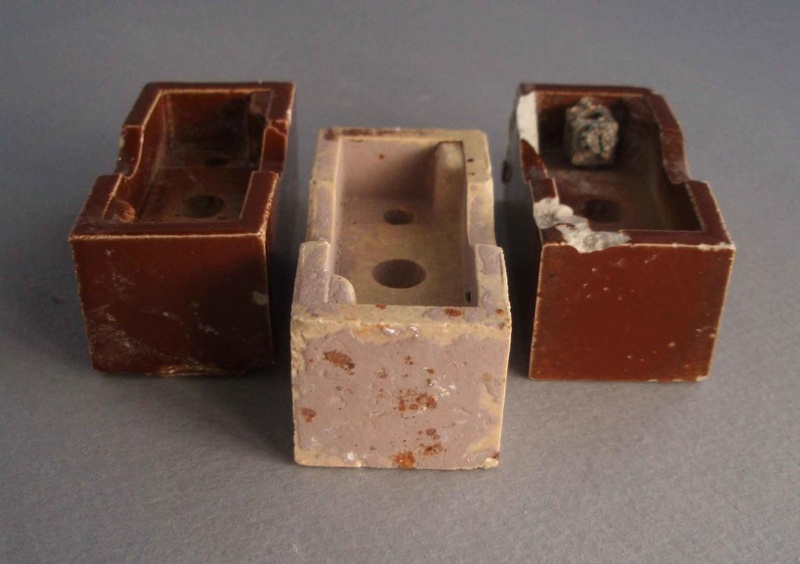 Oven fuse housings; Crown Lynn Technical Ceramics Limited; 1930-1950; 2009.1.1778.1-3