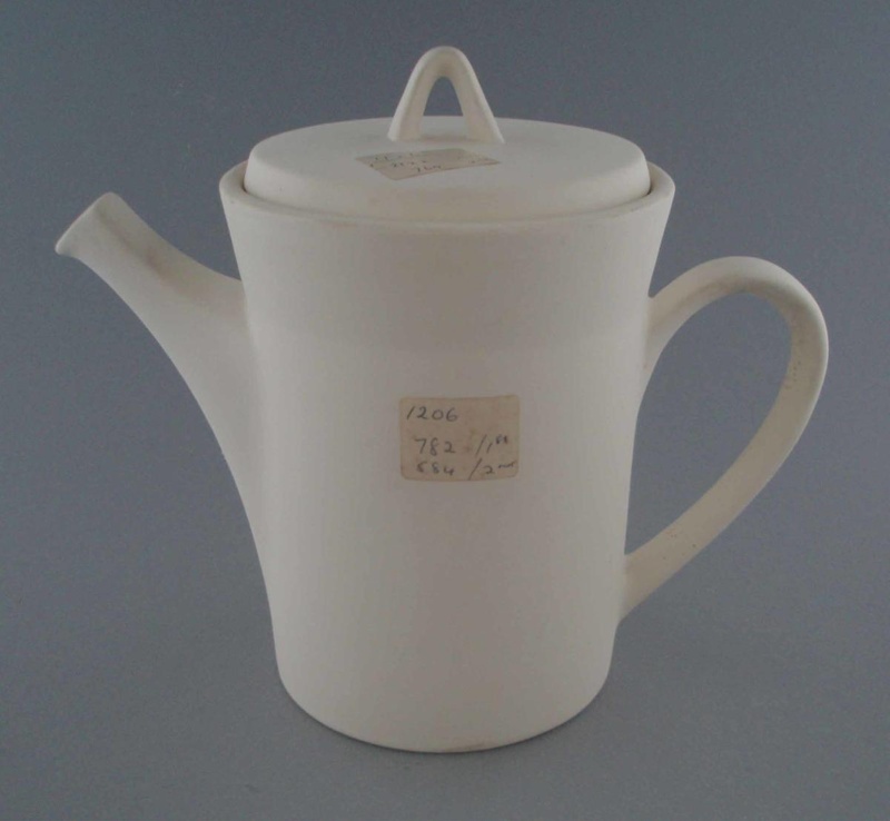 Coffee pot and lid - bisque; Crown Lynn Potteries Limited; 1975-1989; 2009.1.383.1-2 Coffee pot and lid - bisque; Crown Lynn Potteries Limited; 1975-1989; 2009.1.383.1-2