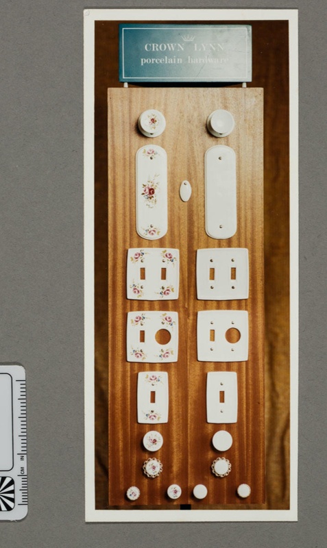Photograph - Porcelain door/drawer hardware and light switches with rose/plain patterns; 1970s-1980s; 2008.1.2886