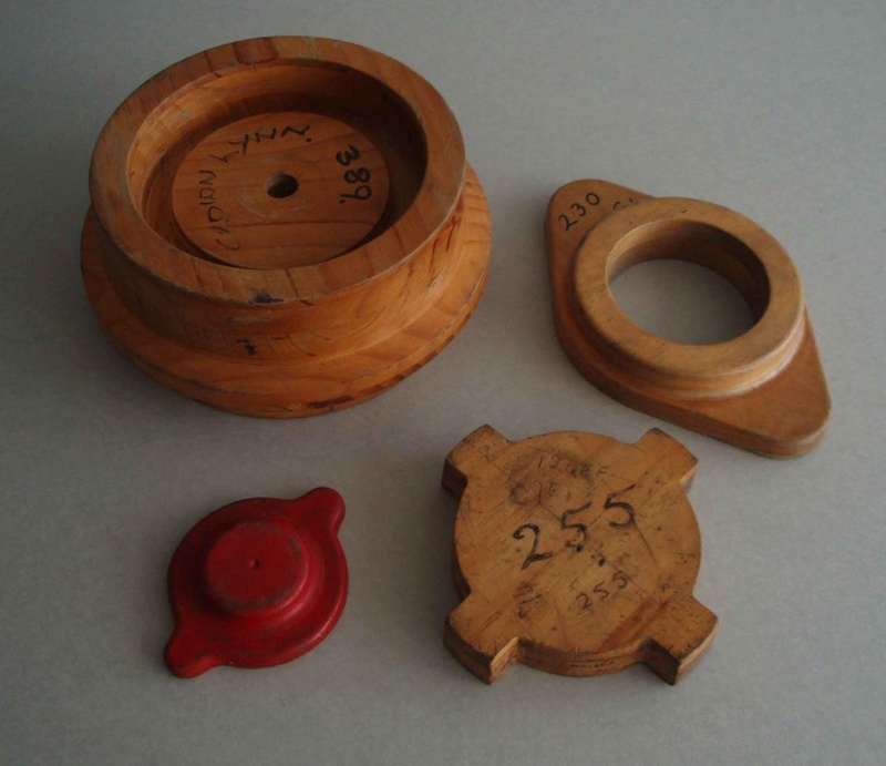 Wooden patterns x4; Unknown; 1940-1970; 2010.1.82.1-4 Wooden patterns x4; Unknown; 1940-1970; 2010.1.82.1-4