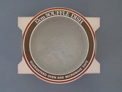 Souffle dish - Homestyle pattern; Crown Lynn Potteries Limited; 1986-1989; 2015.1.41.1-2