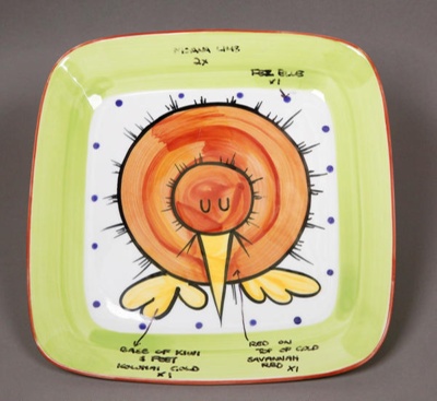 Platter - Cuddly Kiwi pattern; Studio Ceramics NZ Ltd; 2001-2007; 2017.1.16