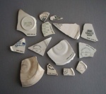 shards from plates and saucers; Crown Lynn Potteries Limited; 1970-1989; 2009.1.2072.1-14