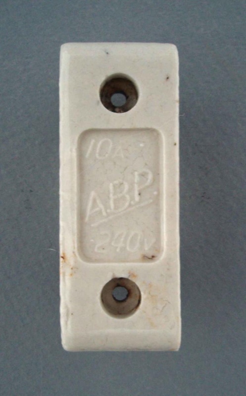 Oven fuse holder - A.B.P.; Crown Lynn Technical Ceramics Limited; 1940-1980; 2009.1.1496